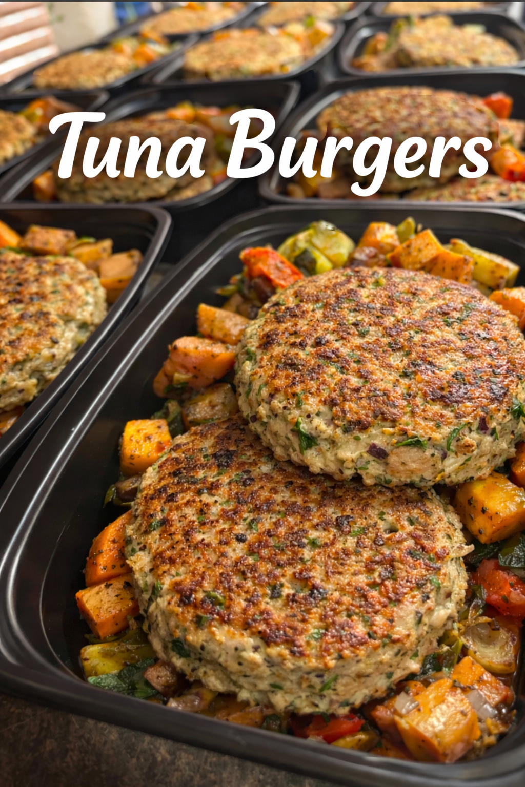 Back for Lent:  Tuna Burgers with Sweet Potato Brussels Sprout Hash